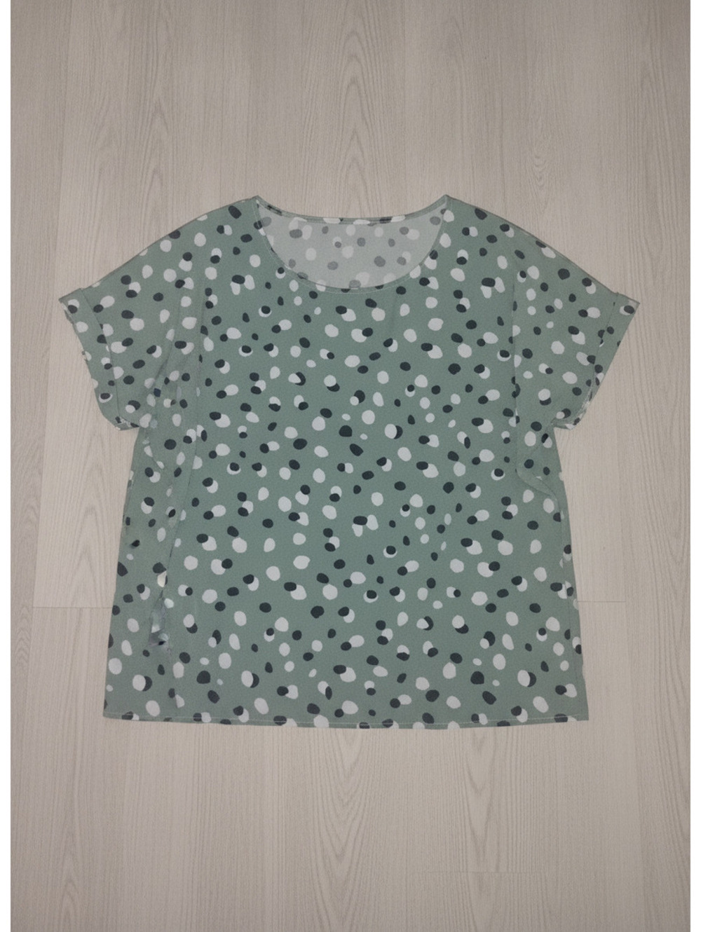 SHEIN Sage Green Polka Dot Short Sleeve Blouse Top Size XL